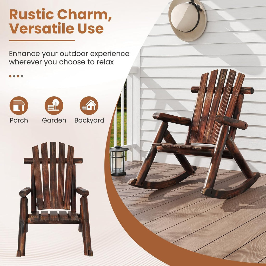 Tangkula Wood Outdoor Rocking Chairs Set of 2, Outside Adirondack Rocker with High Back and Slatted Seat, Oversized Porch Rocking Chair for Balcony, Garden, Backyard, Patio