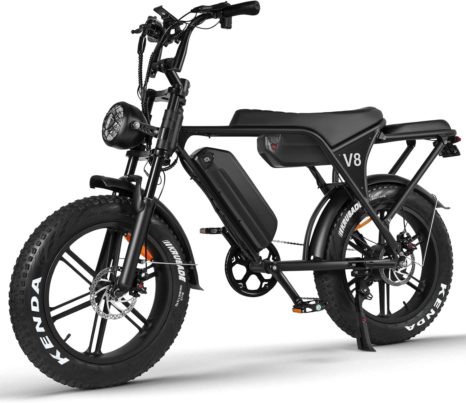 Hipatoo V8/V8 MAX Electric Bike for Adults, Long Seat Dirt Bike with 20' Fat Tire, E-Bike 2 Seater Max 31MPH, 15/30AH Battery, Moped Style Ebike for Snow, Mountains, Road, Dual Disc/Hydraulic Brakes