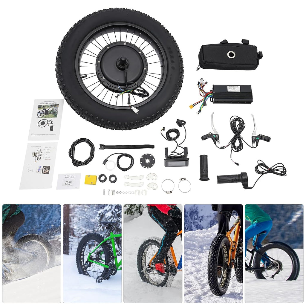 48V 1500W Electric Bicycle Conversion Kit, 20' Ebike Rear Hub Motor Wheel Kit with PAS Sensor and LCD Display Snow Bike Electric Bicycle Fat Snow Tire Motor Kits Brushless Gearless Hub Motor