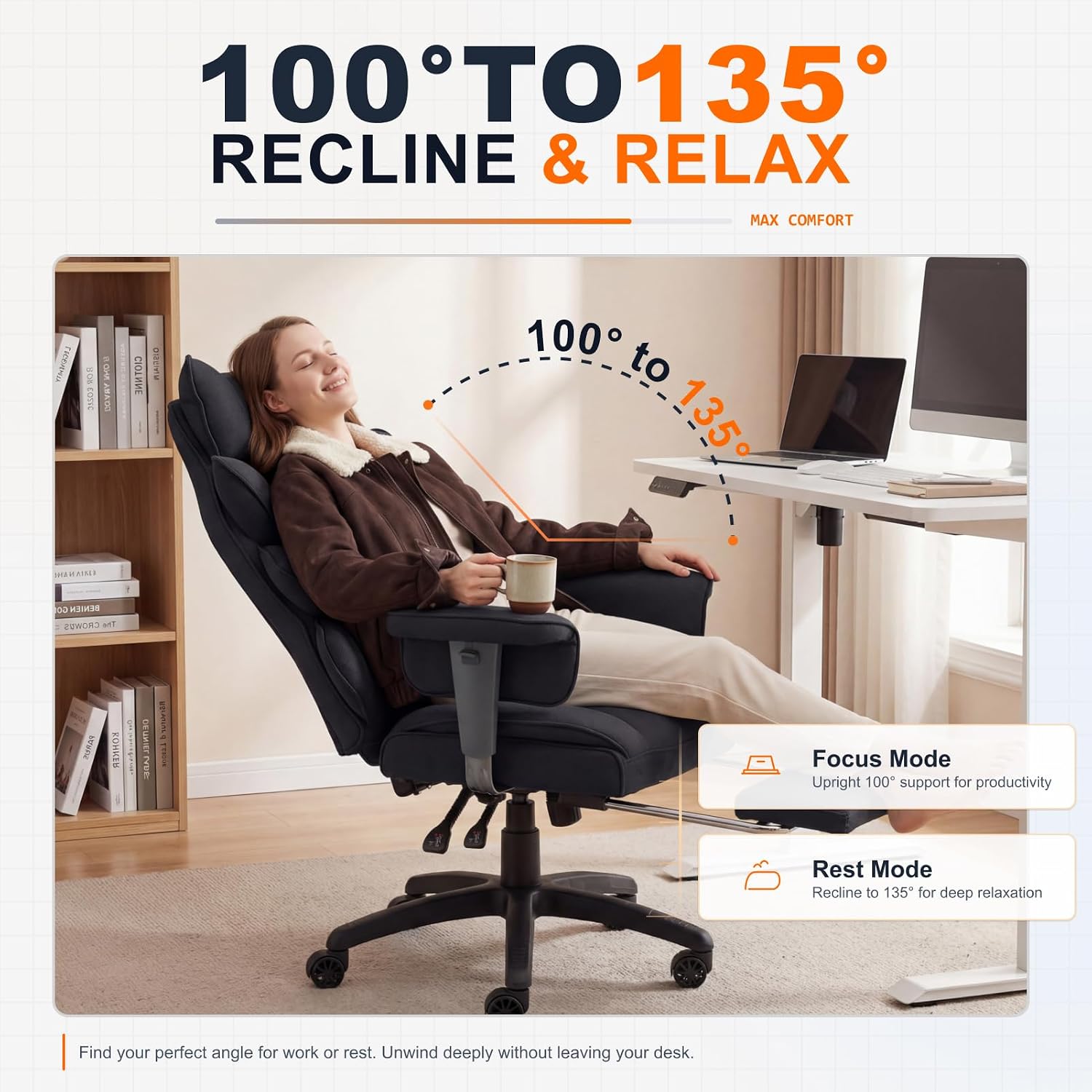 Dowinx Big and Tall Office Chair with Pocket Spring Cushion,High Back Computer Gaming Chairs with Adjustable Armrests,Executive Desk Chairs with Lumbar Support and Footrest,Fabric-Black