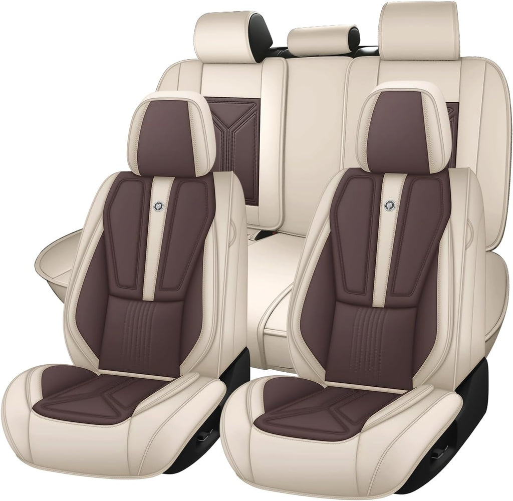 Car Seat Cover for Hyundai Santa Cruz 2022-2025,Leather Seat Cover for Car,Breathable Vehicle Cushions Cover Waterproof Protectors Seat Protector, (Full Set,Beige&Brown)