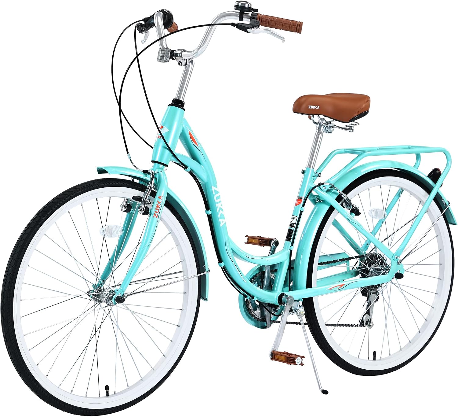 MEGHNA Beach Cruiser Bike Low Step - Through 24 inch/26 inch Bike Elegant Lady Bike V - Brake 7 Speed Cruiser Bike with Rear Rack Bell for Girls Women Senior, Multi-Colors