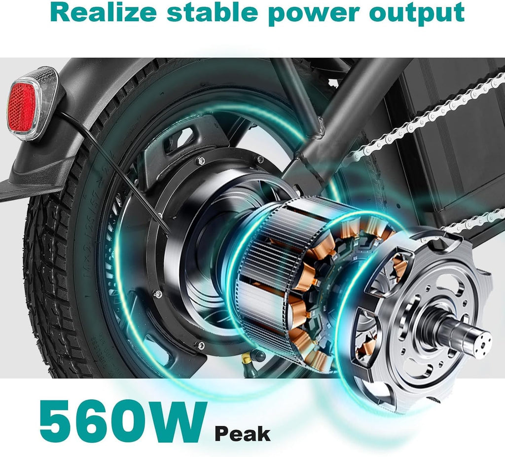 Electric Bike for Adults Teens, Commuter City Folding ebike with 560W Motor and 48V Battery, 24MPH 3-Level Pedals Assist, Dual Disc Brakes,14' Compact Foldable Electric Bicycle with UL2849 Certified
