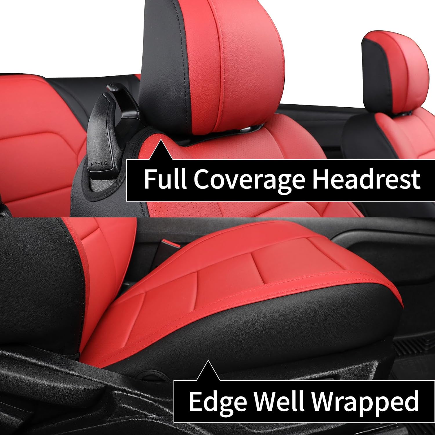 coverdream Mustang Leather Car Seat Covers Custom Fit for 2015-2024 2026 Ford Mustang Convertible,Rear Row One-Piece Backrest,Fully Covered Waterproof Seat Protector (Full Set,Black/Red)