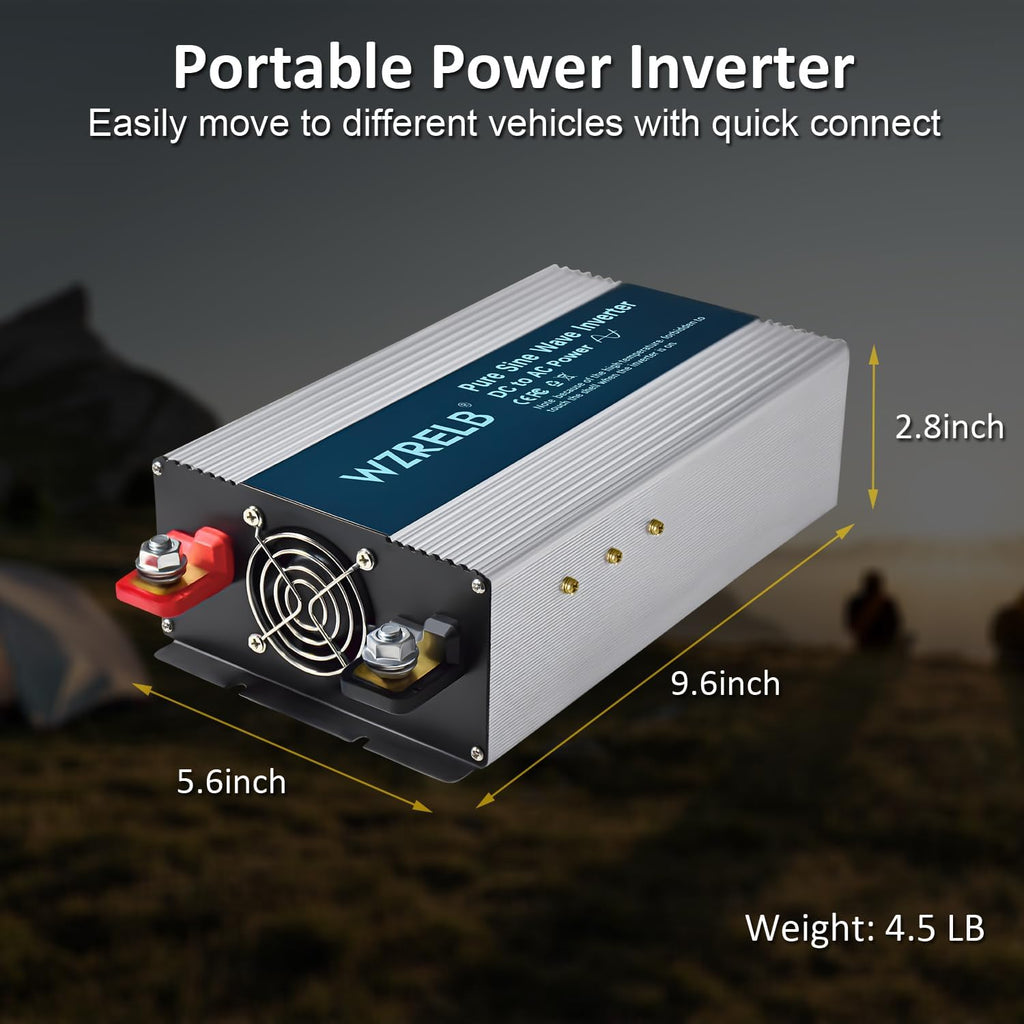 WZRELB 1800W Pure Sine Wave Inverter 24V DC to 110V 120V AC Power Converter with LED Display, Off-Grid Portable Power Inverter with 4 AC Outlets for Home, RV, Truck, Camping
