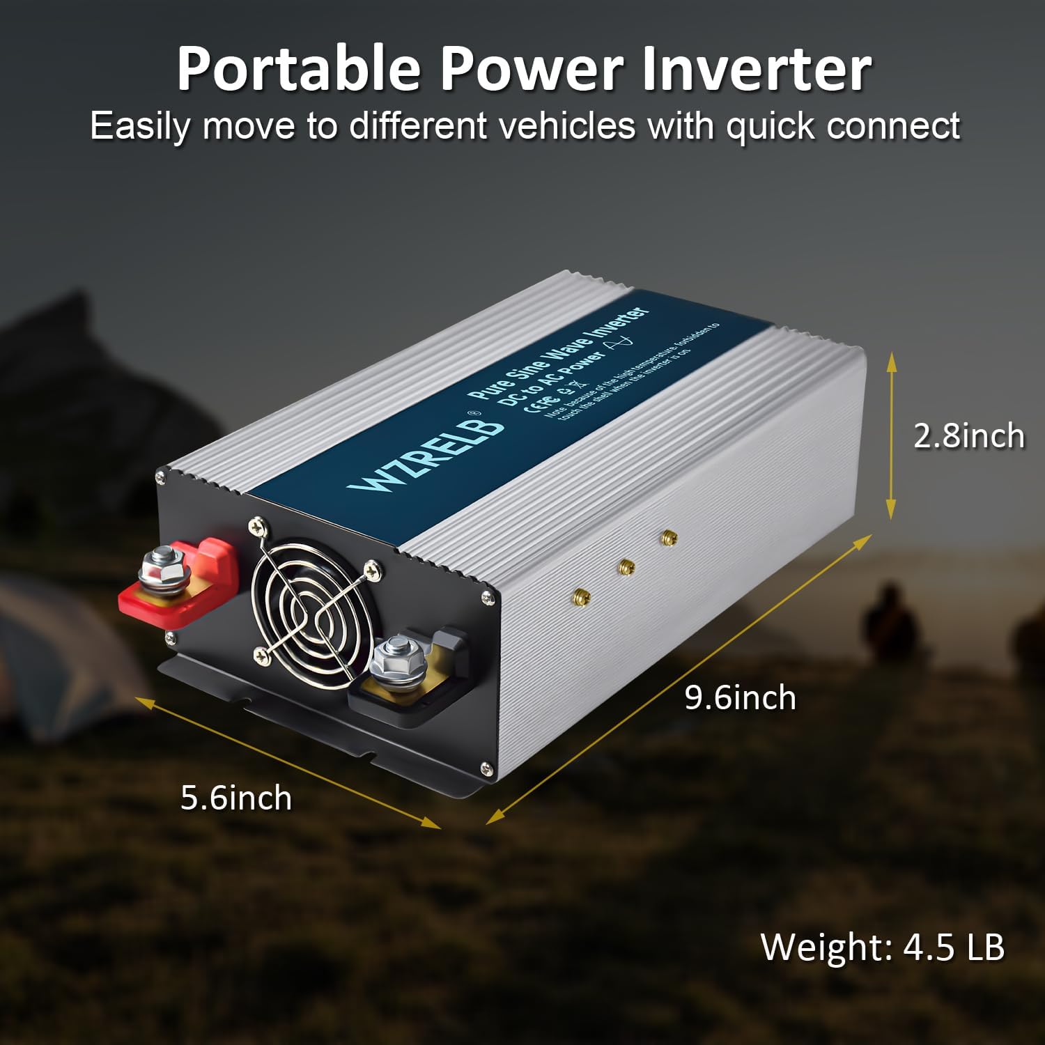 WZRELB 1800W Pure Sine Wave Inverter 24V DC to 110V 120V AC Power Converter with LED Display, Off-Grid Portable Power Inverter with 4 AC Outlets for Home, RV, Truck, Camping