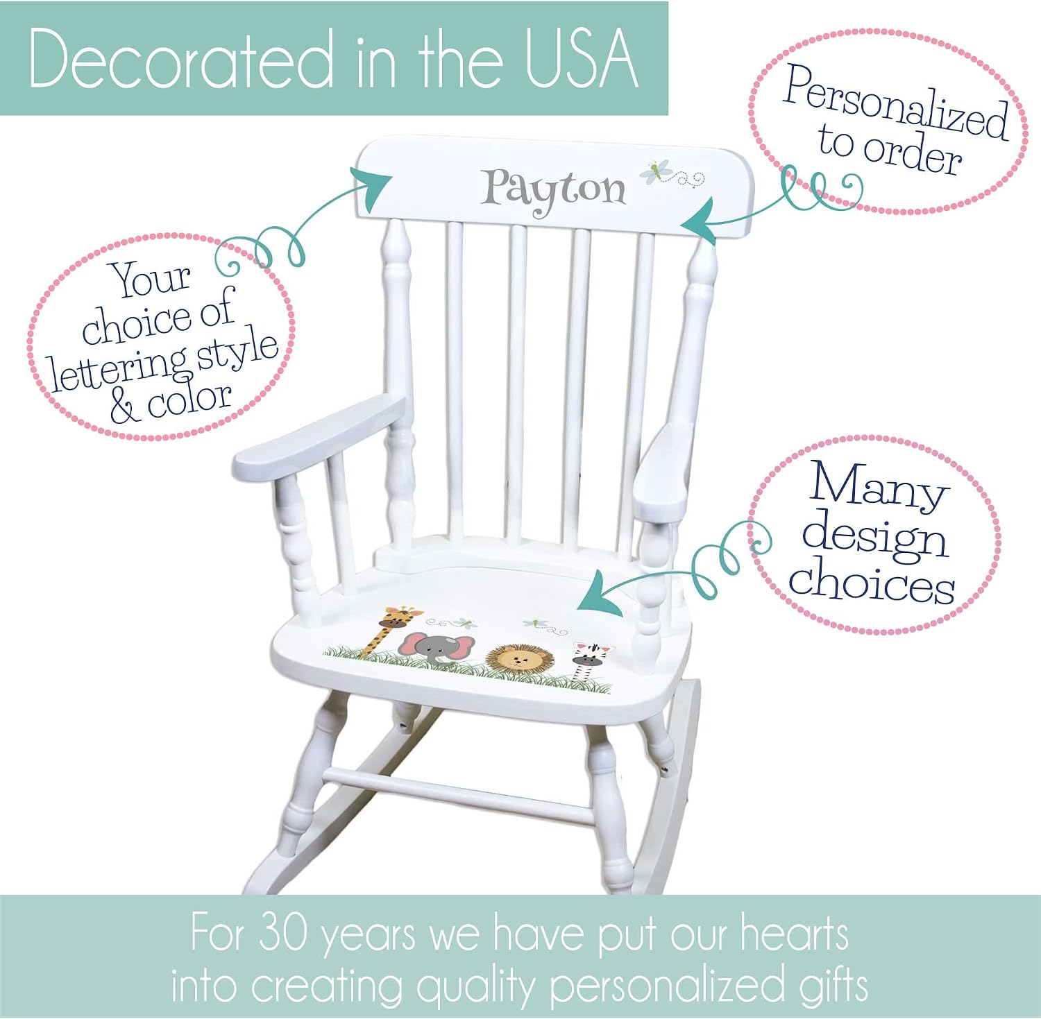 My Bambino Girl's Personalized White Wood Rocking Chair Toddler Baby Gift (Calico Owl)