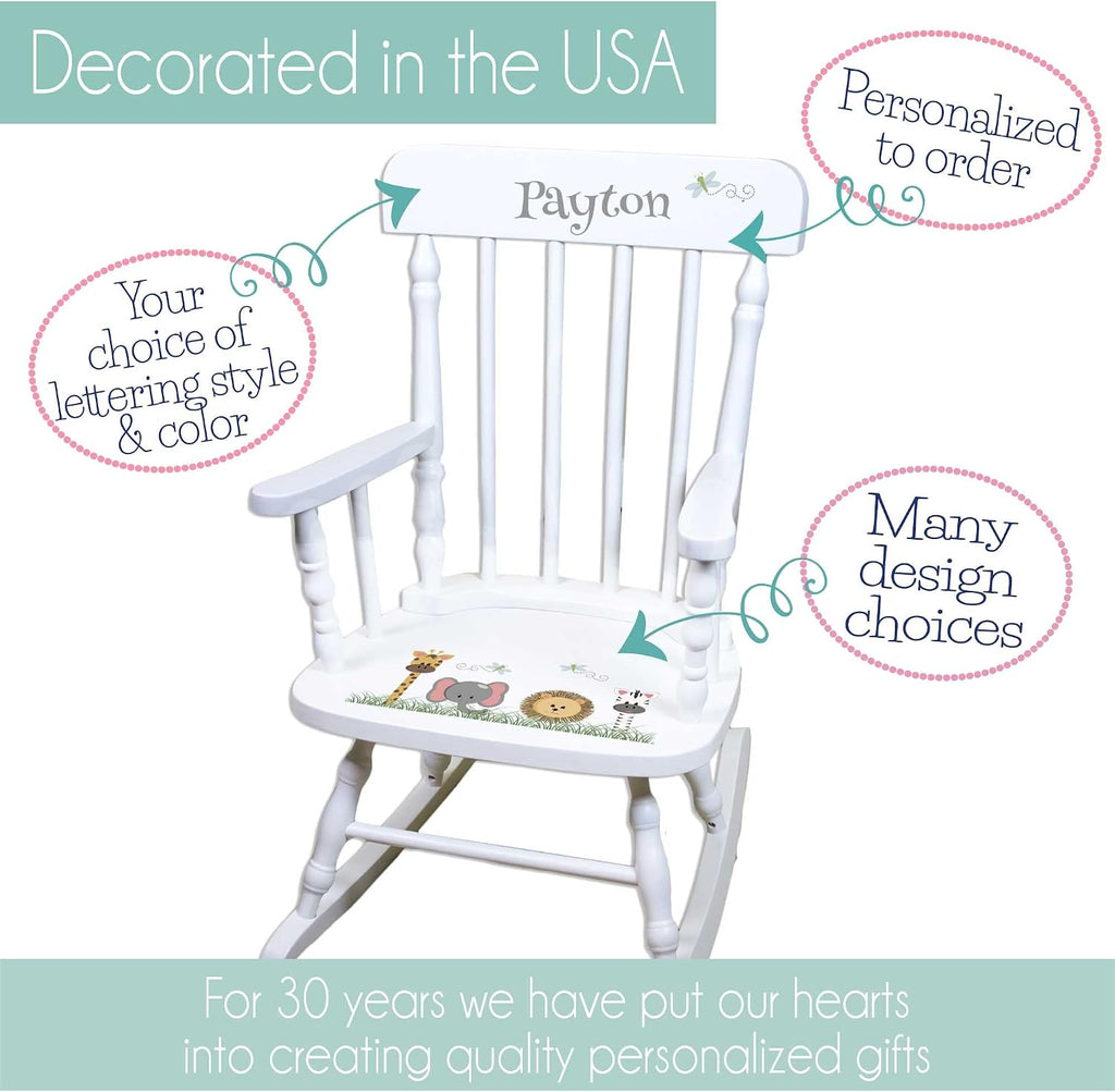 My Bambino Girl's Personalized White Wood Rocking Chair Toddler Baby Gift (Lavender Butterfly)