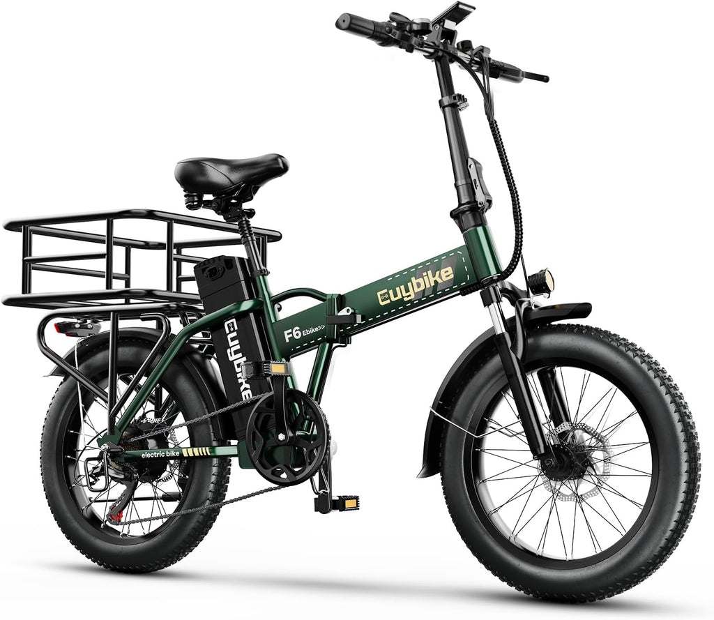 Foldable Electric Bike for Adults, 30+MPH, 48V 20Ah Removable Battery up to 80Miles, 20' Fat Tire 1000W Dirt Ebike Adult Electric Bicycle for Commute Mountain Square Tube E Bike Green with Rear Basket