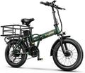 Foldable Electric Bike for Adults, 30+MPH, 48V 20Ah Removable Battery up to 80Miles, 20' Fat Tire 1000W Dirt Ebike Adult Electric Bicycle for Commute Mountain Square Tube E Bike Green with Rear Basket