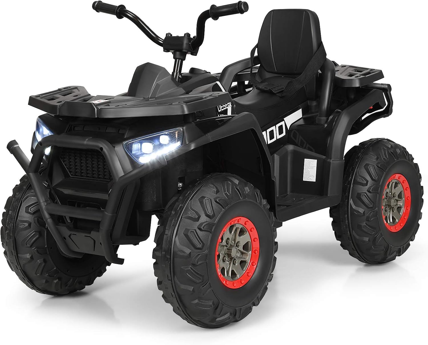 Costzon Kids ATV, 12V Battery Powered Electric Vehicle w/Safety Belt, LED Light, Music, Horn, 2 Speeds, USB/ MP3/TF, Treaded Tires, Ride on Car 4 Wheeler Quad for Boy & Girl Gift, Ride on ATV, Black