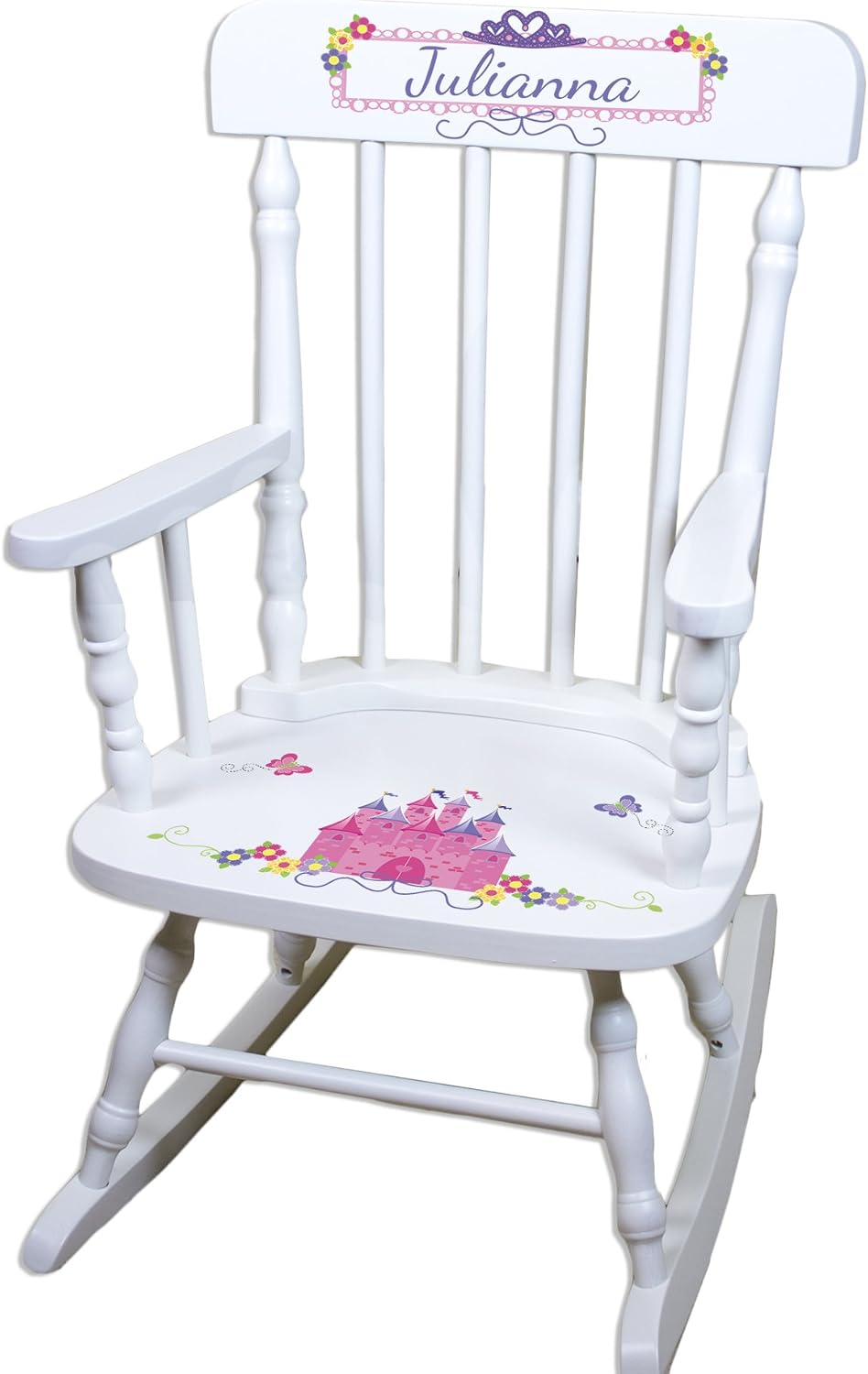 My Bambino Girl's Personalized White Wood Rocking Chair Toddler Baby Gift (Pink Princess Castle)