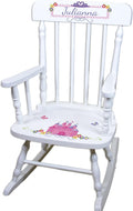 My Bambino Girl's Personalized White Wood Rocking Chair Toddler Baby Gift (Pink Princess Castle)