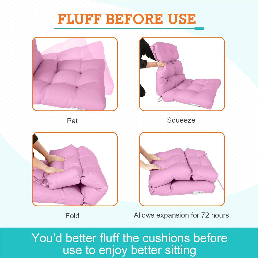 EAGLE PEAK Tufted Outdoor/Indoor High Back Patio Chair Cushions, Set of 4, 46'' x 22'', Pink