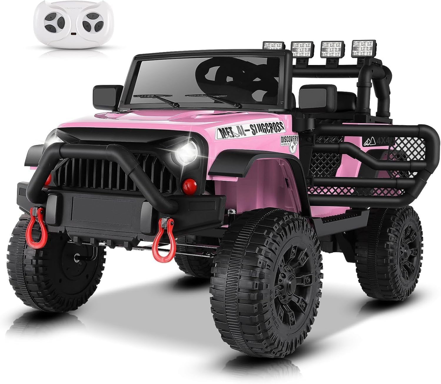 Hikole 24V Ride on Toys for Big Kids with Remote Control, 4X4 400W Battery Powered Truck with Bluetooth, Music, LED Lights, Shock Springs, Safety Belt, Power Wheels 24 Volt for Boys Girls 3-5, Pink