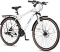 VEVOR Hybrid Bike, Lightweight Aluminum Frame Bike, 700c Wheel Men Women Hybrid Bicycle, Step-Over/Step-Through Adult Urban City Commuter Bikes, with 7/24 Speed, Alloy Adjustable Stem and Seat