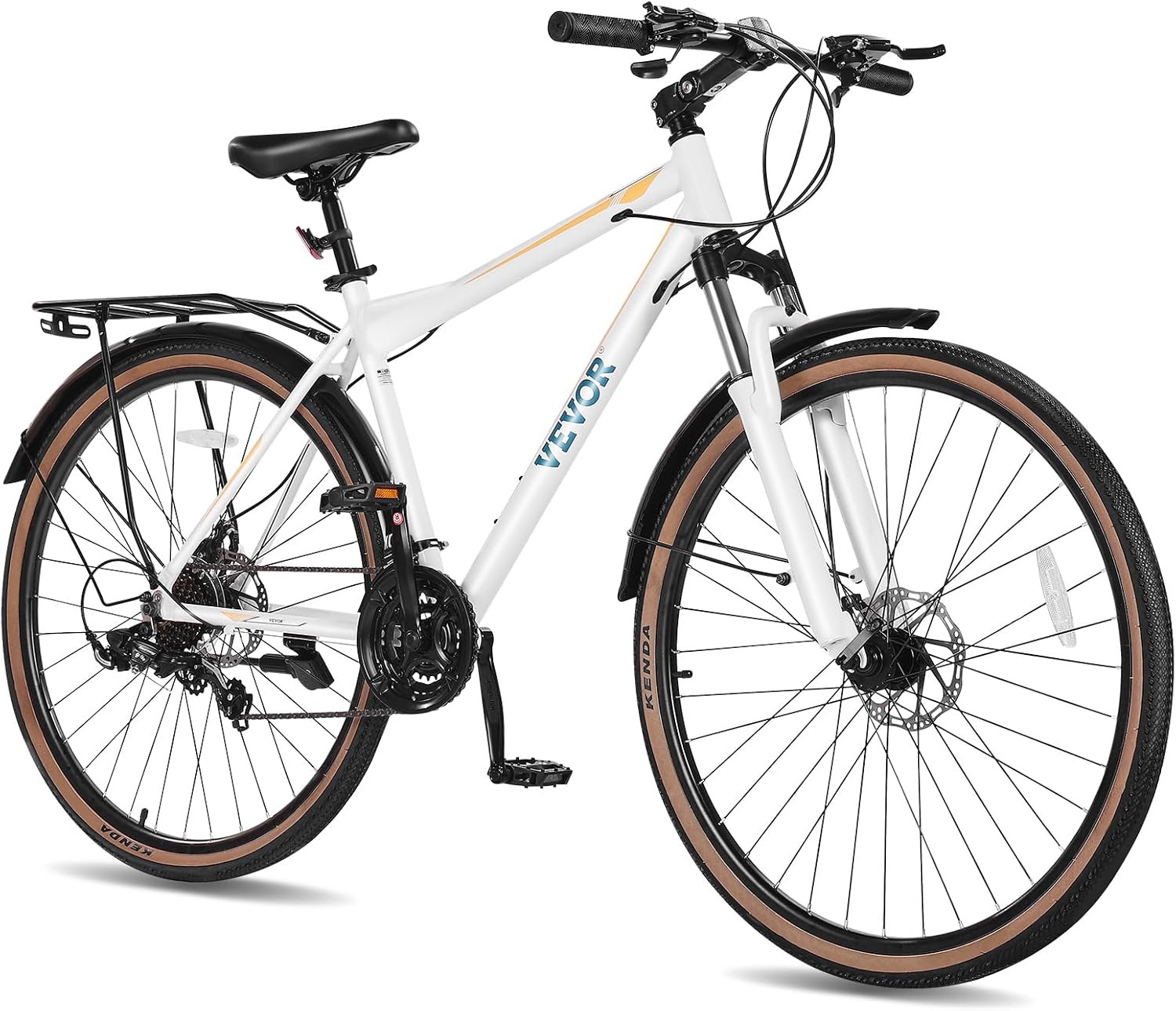 VEVOR Hybrid Bike, Lightweight Aluminum Frame Bike, 700c Wheel Men Women Hybrid Bicycle, Step-Over/Step-Through Adult Urban City Commuter Bikes, with 7/24 Speed, Alloy Adjustable Stem and Seat