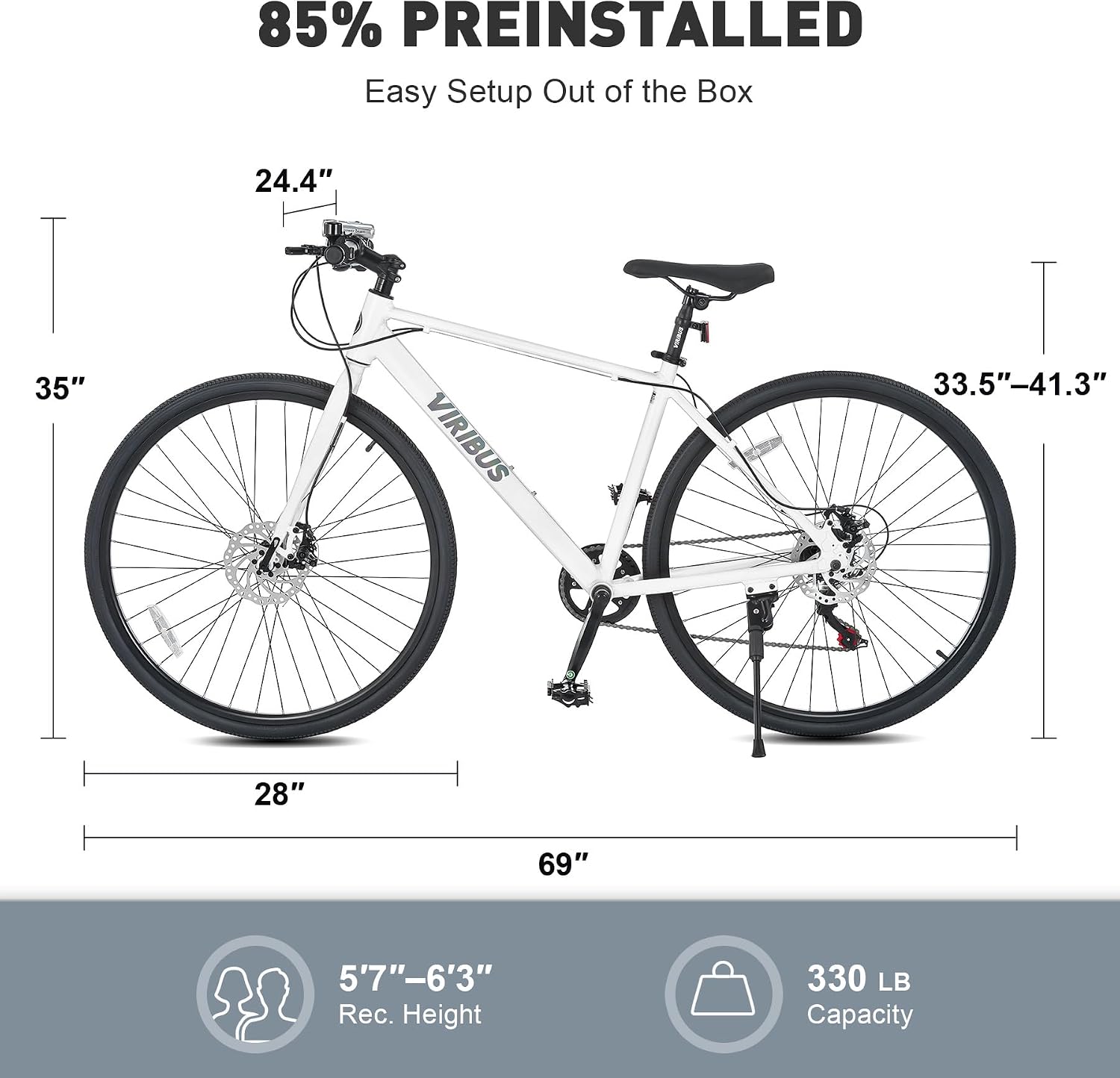 VIRIBUS Hybrid Bikes, 28 inch Mens Bike with Lightweight Aluminum Frame, 700C Bikes for Tall Men, 7 Speed Vintage Retro Hybrid Bicycles for City Commuters, Adult Road Bike Male for Fitness, White
