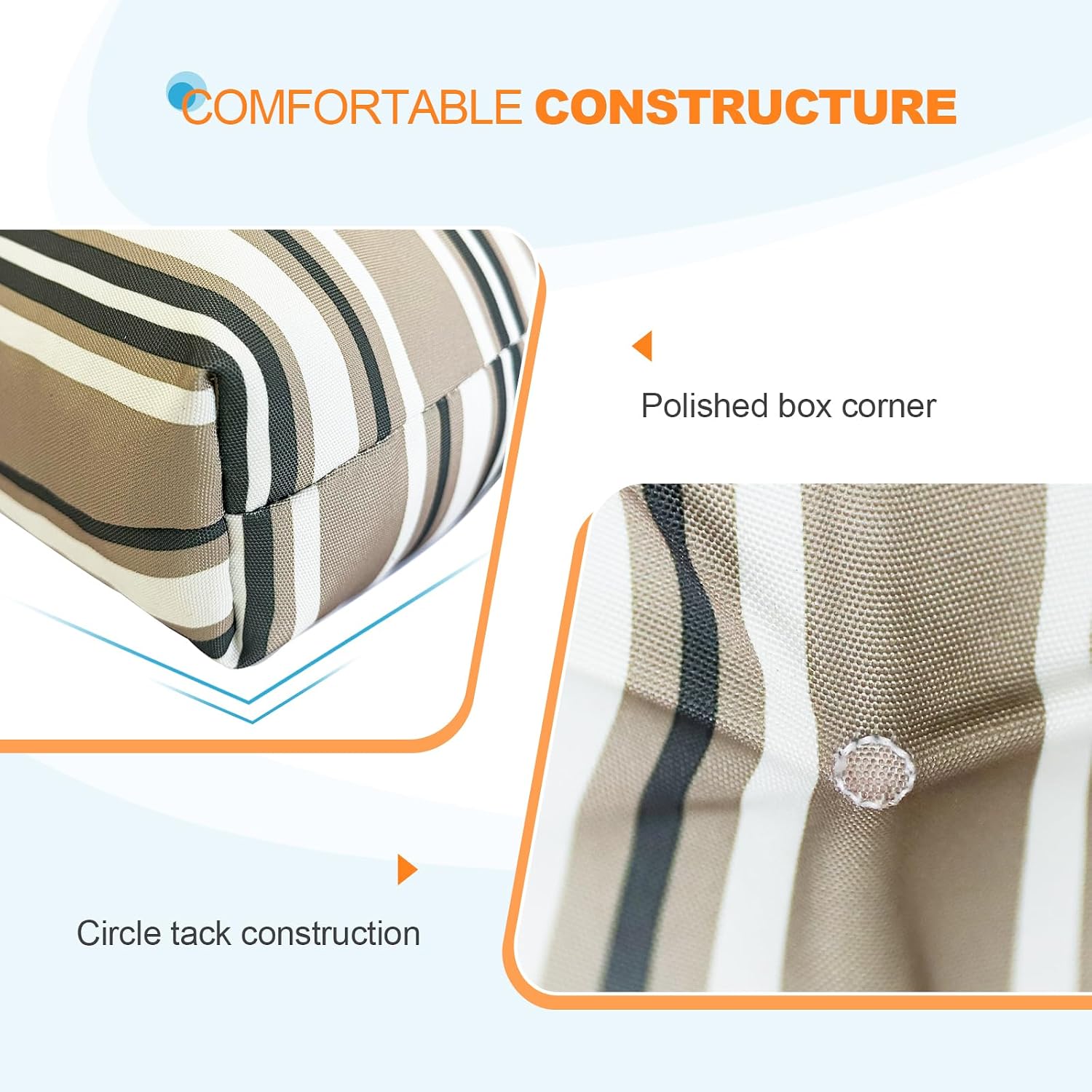 EAGLE PEAK Tufted Outdoor/Indoor Seat/Back Chair Cushions, Set of 4, 42'' x 21'', Beige Stripe