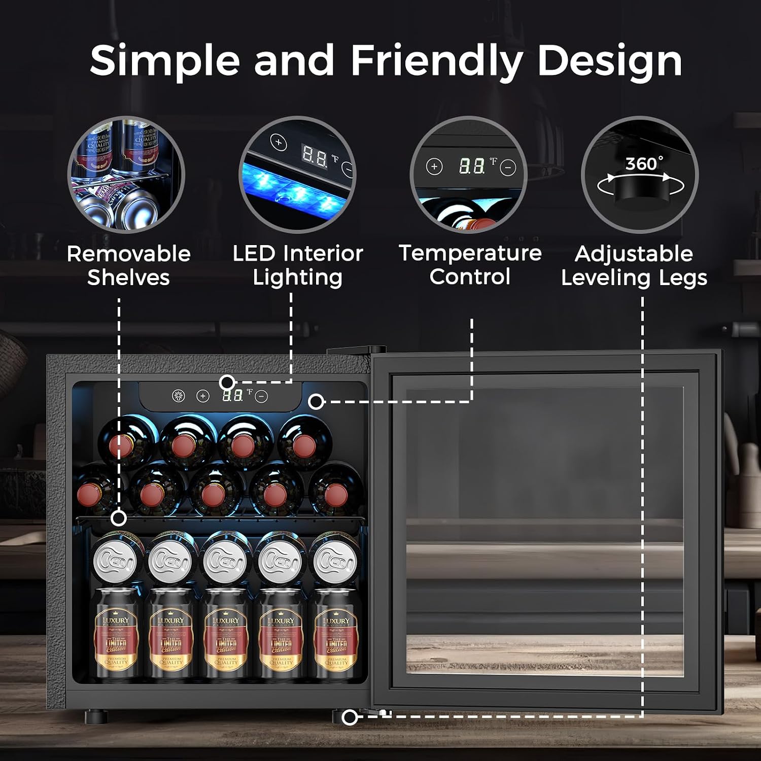 Electactic Wine Fridge Freestanding Counter-top 12 Bottles, 50 Cans Wine Cellar Drink Cooler for Soda, Canned Beer, Adjustable Digital Temperature Control for Home Dorm Office, Black