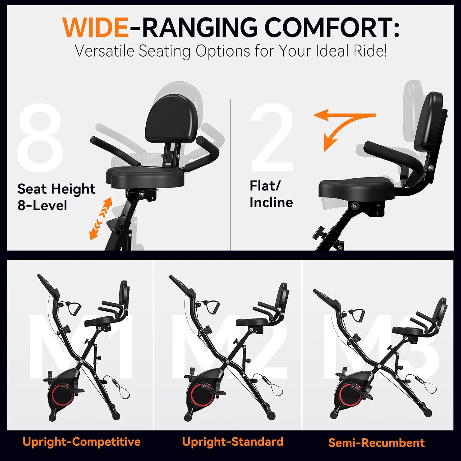 USLIM Foldable Exercise Bike Stationary Bikes for Home, 5 IN 1 Indoor Workout Bike, Cycling Bike with 16-Level Quiet Magnetic Resistance, 6.6 LBS Flywheel and 300LBS Capacity for Senior and Home Workout