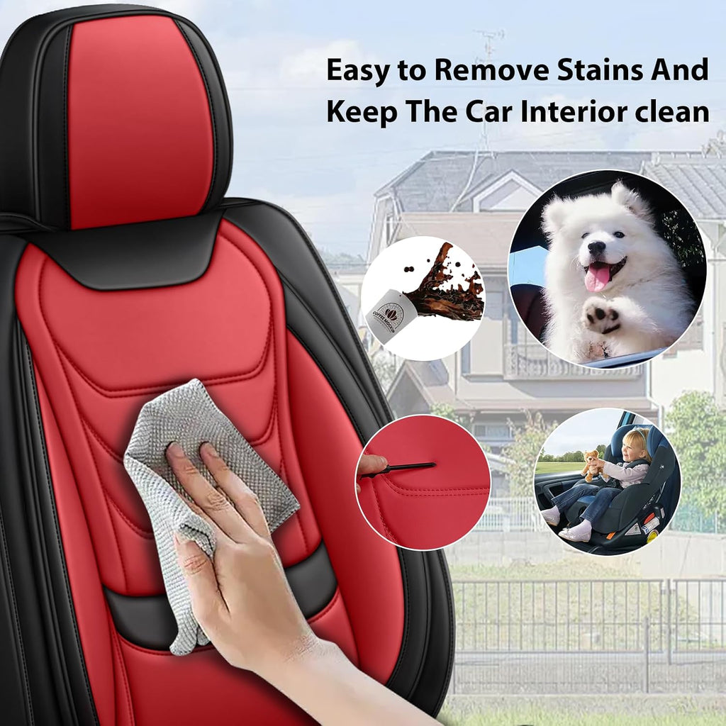 Fit for Chevrolet Silverado 1500 2000-2026 Custom Seat Covers, PU Leather Car Seat Covers, Full Coverage Protection, Thick Cushioning Seat Protectors(Standard Front Row/Black Red)