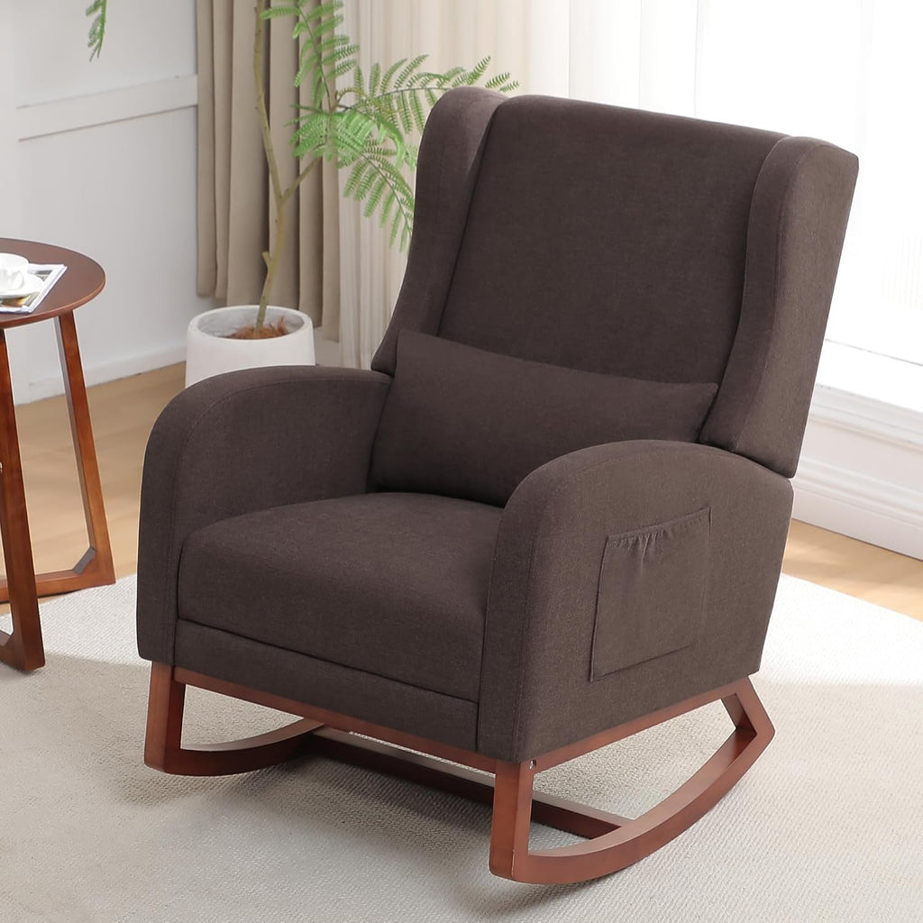 HCHAIRH Rocking Chair Nursery with Foot Rest, Wingback Nursery Rocking Chairs, Nursing Glider Rocker Chair with Pillow and High Back for Nursery, Living Room, Bedroom, Coffee