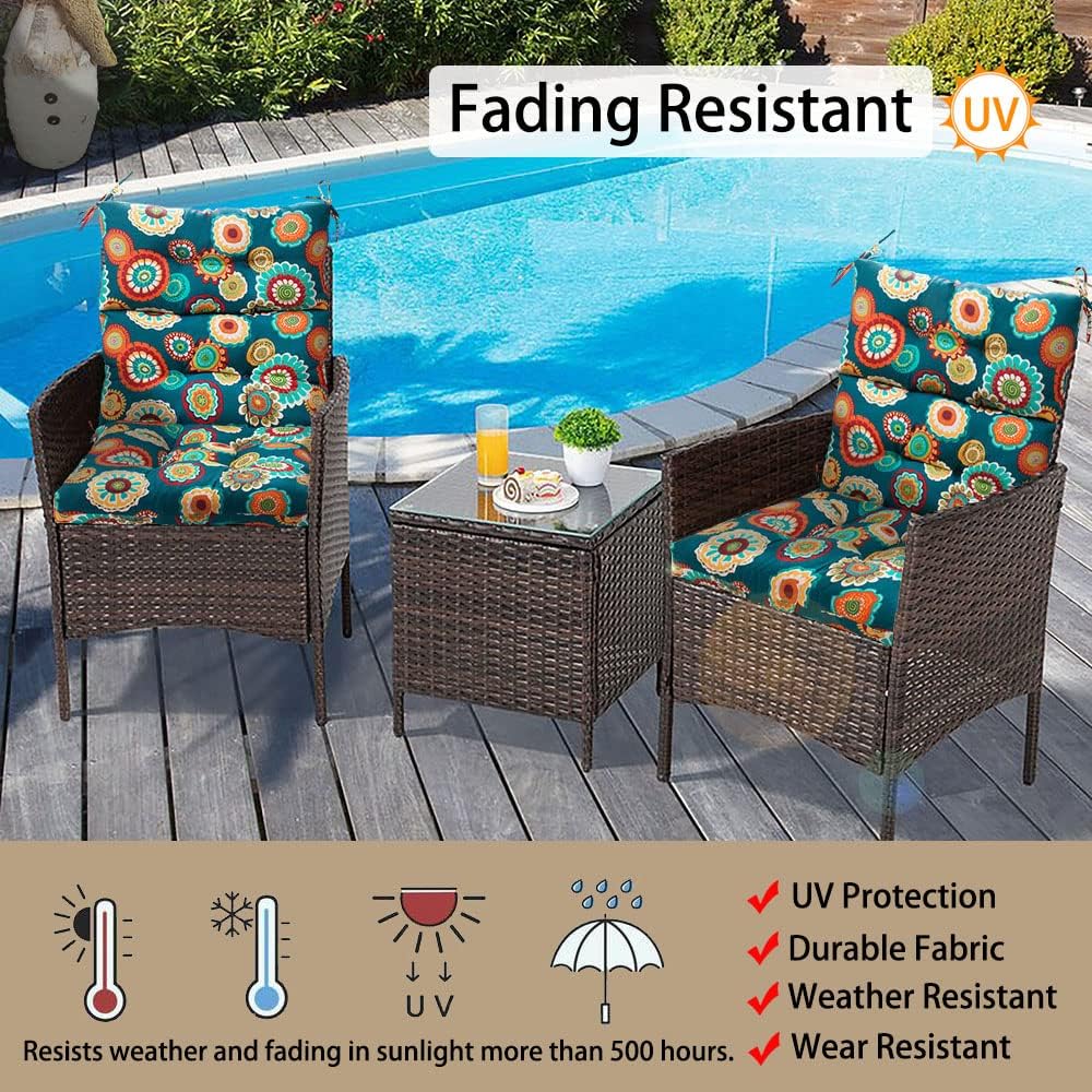 Magpie Fabrics Indoor Outdoor Tufted High Back Chair Cushion Set of 2, Waterproof All-Weather Deep Seating Rocking Chair Patio Chaise Lounge Sun Lounger Chair Cushions(Floral Green)
