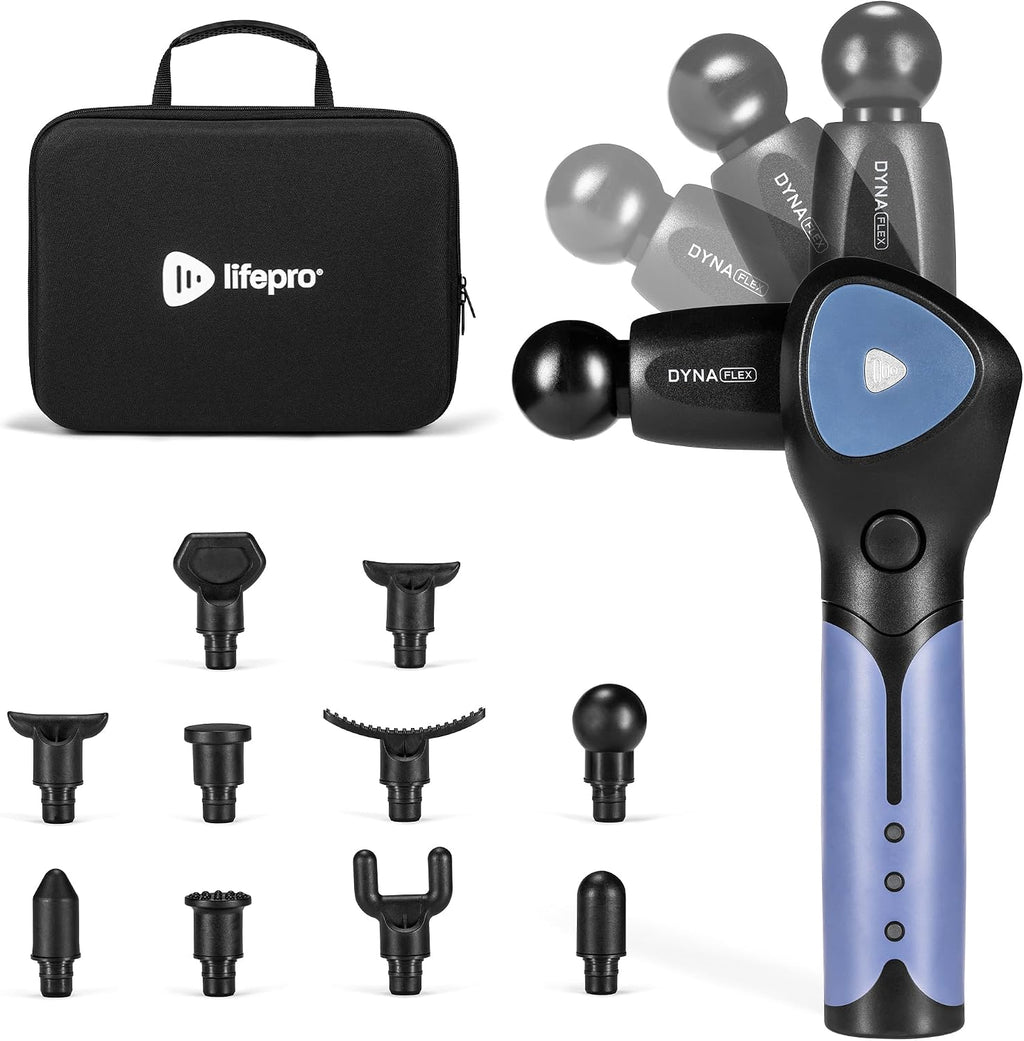 LifePro Dynaflex Percussion Massage Gun Eligible– Deep Tissue Handheld Massager for Athletes – Muscle Recovery Tool for Men & Women – Quiet, Portable with Attachment Heads & Travel Case