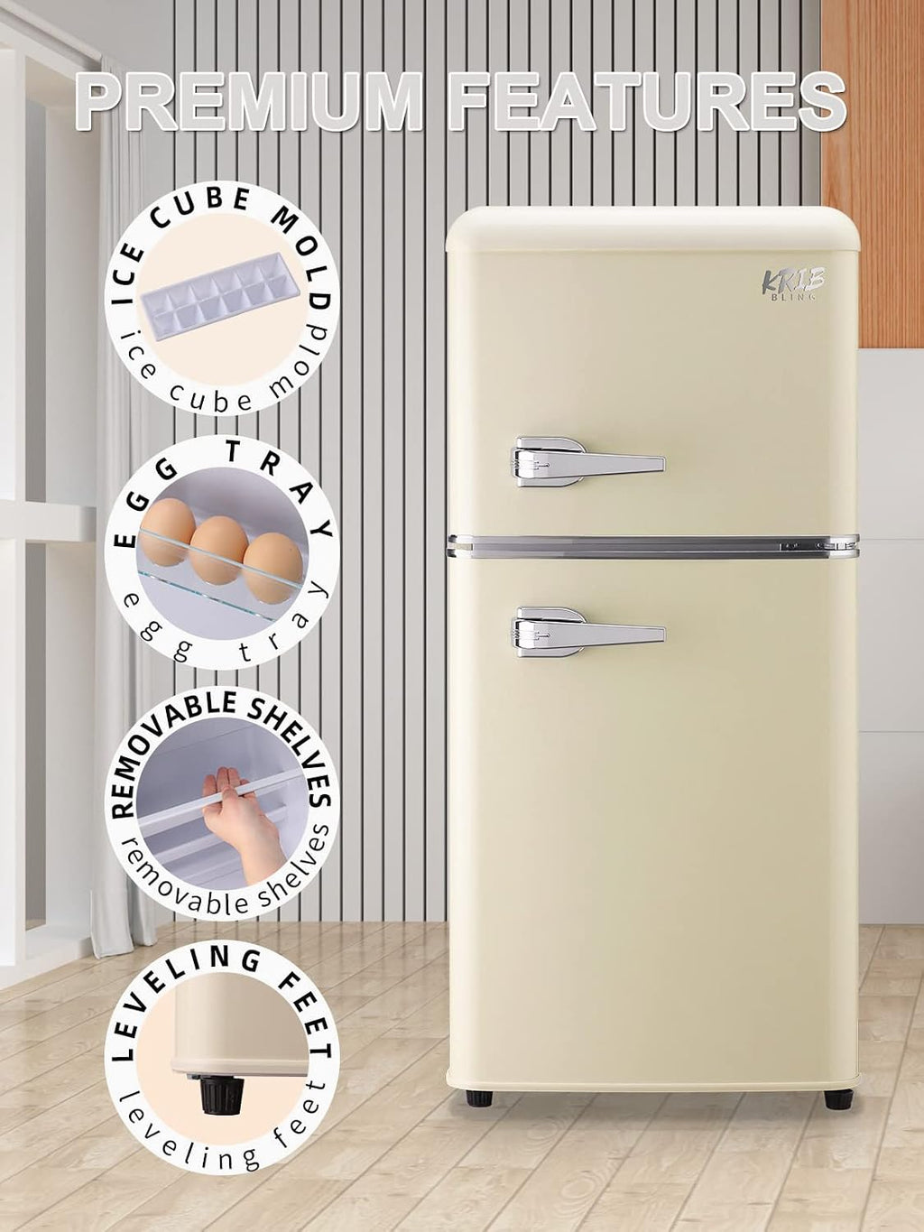 KRIB BLING 3.5 Cu.ft Refrigerators with Freezer, Fridge with 7 Level Temp Adjustable Thermostat, Fridge for Apartment, Office, Basement, Cream