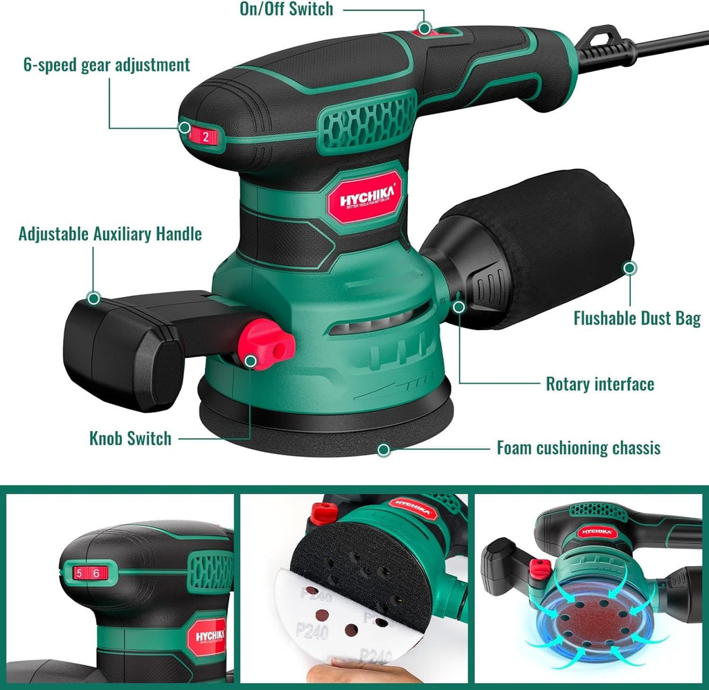 HYCHIKA Power Tool Combo Kit, Orbital Sander 3.8Amp 450W,6.2A Mini Circular Saw, 2-Tool Power Tool Set Combo Kit