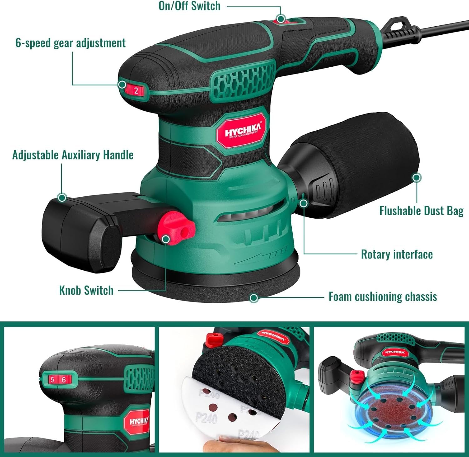 HYCHIKA Power Tool Combo Kit, Orbital Sander 3.8Amp 450W,6.2A Mini Circular Saw, 2-Tool Power Tool Set Combo Kit