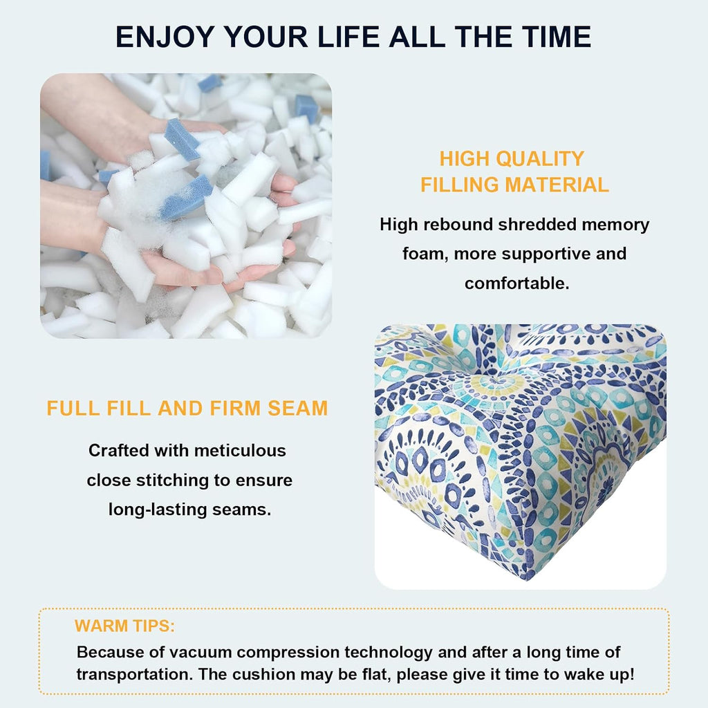 DYTXIII Outdoor High Back Chair Cushions Set of 2, Water Repellent Tufted Rocking Seat Cushions Replacement 44 x 22 Inch, Seat & Back Chair Pads for Patio, Balcony and Indoor Use -Delancey Lagoon