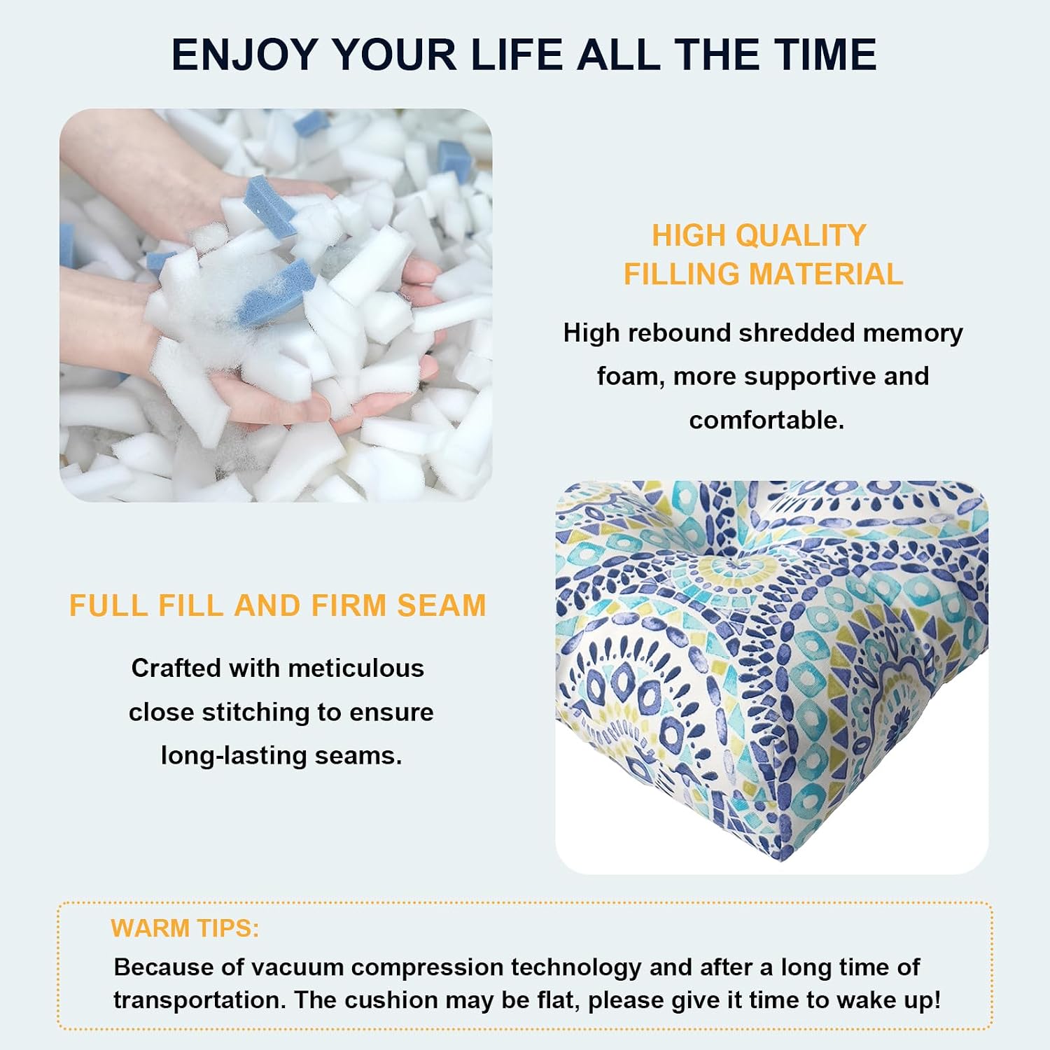 DYTXIII Outdoor High Back Chair Cushions Set of 2, Water Repellent Tufted Rocking Seat Cushions Replacement 44 x 22 Inch, Seat & Back Chair Pads for Patio, Balcony and Indoor Use -Delancey Lagoon