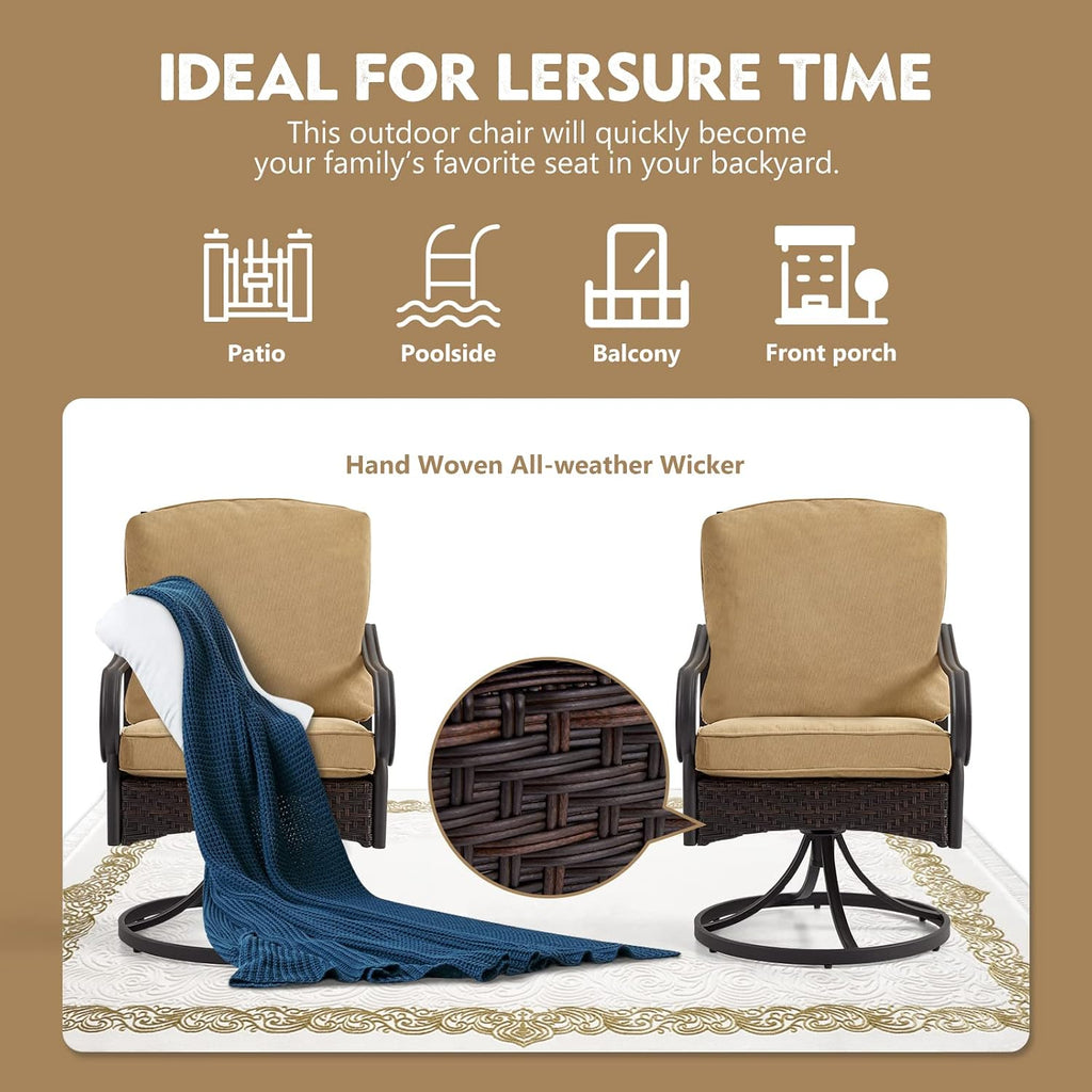 EROMMY Patio Swivel Chairs Set of 2, Outdoor Swivel Chairs with Cushion, Patio Dining Chairs for Garden, Patio, Backyard and Balcony, Khaki