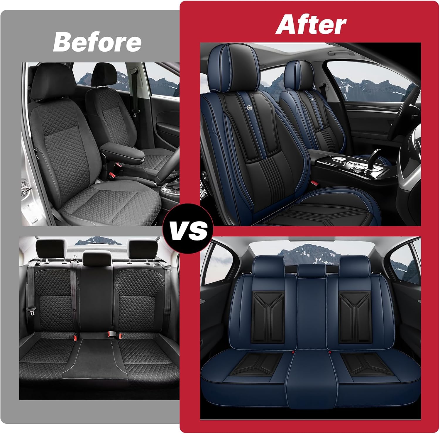 Car Seat Cover for Hyundai Santa Cruz 2022-2025,Leather Seat Cover for Car,Breathable Vehicle Cushions Cover Waterproof Protectors Seat Protector, (Full Set,Black&Blue)