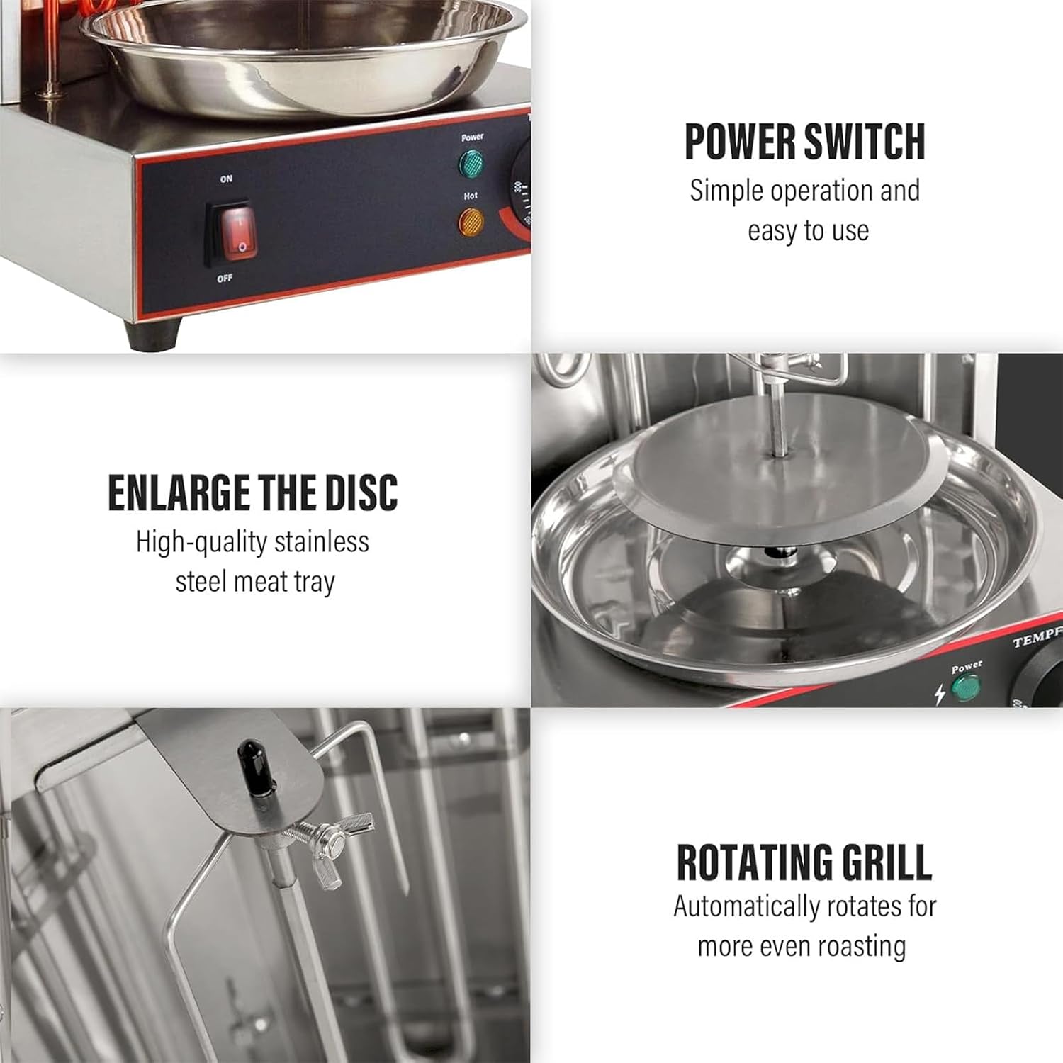 2400W Electric Shawarma Grill Machine, Vertical Rotisserie & Doner Kebab Maker, Stainless Steel Rotating Oven, Adjustable Temperature 50-300℃, Perfect for Home & Restaurant Use