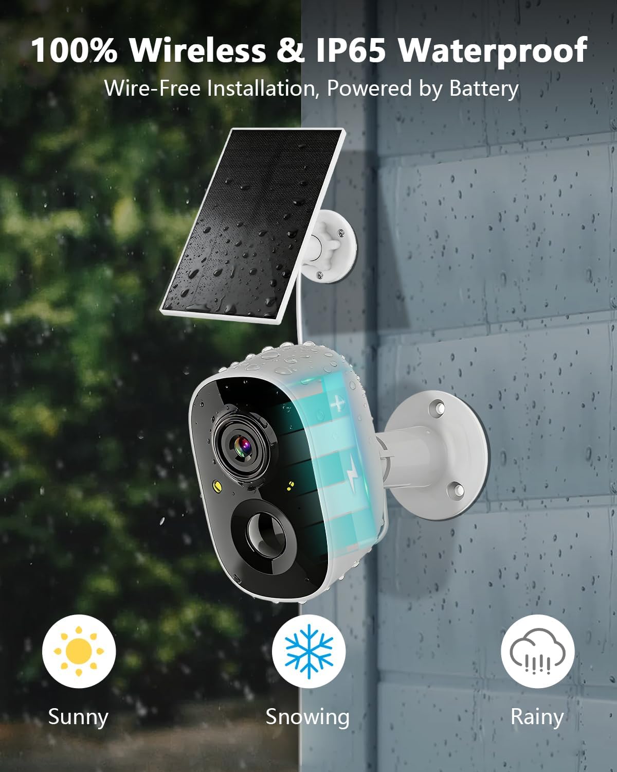 OOSSXX (100% Wire-Free) Solar Battery Home Outdoor Wireless Security Camera System Solar Powered Wi-Fi Cameras Video Surveillance with Monitor