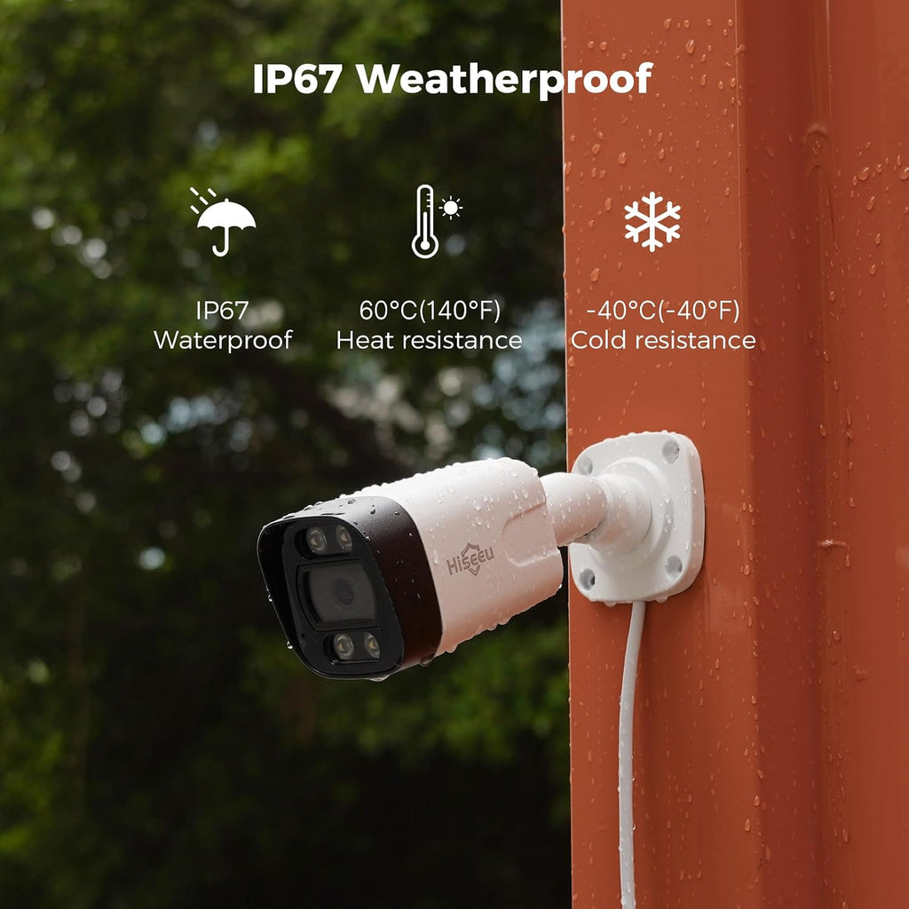 [3TB HDD] Hiseeu 4K PoE Security Camera System, 4 Pcs 5MP PoE IP Security Camera Outdoor Indoor, Human Vehicle Detect, 2 Way Audio, Color Night Vision, IP 66 Waterproof, 0 Monthly Fees, Remote Access