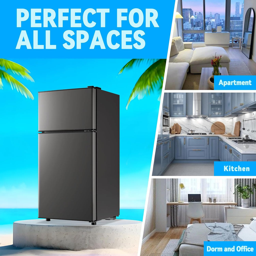 Fridge with Freezer Refrigerator Freezer Double Doors 7 Modes Temp Suit for Apartment Bedroom Office Dark Gray