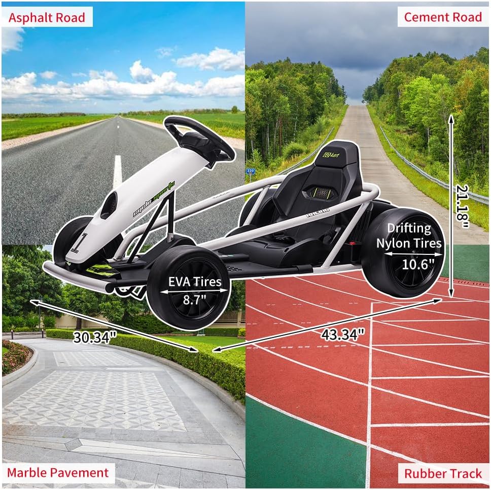Go Kart, Big Kids Electric Karts, 24v 2 x 300w 8MPH Support for Smooth Slew Drift with Slow Start and Seat Belt for Double Protection, with Musical Horns, Maximum Load 180Lbs, for Kids 8-11 Year