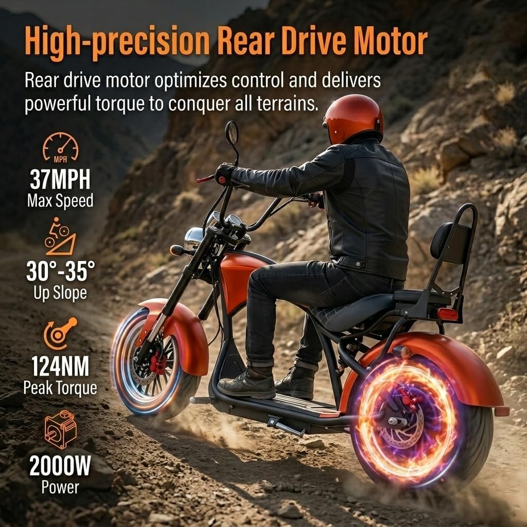 eAhora M1 2 Seater 2000W Electric Motorcycle for Adults,37MPH 60V 30Ah Battery 40 Miles Long Range Full Suspension Dual Hydraulic Brakes, Street Legal Electric Motorcycle