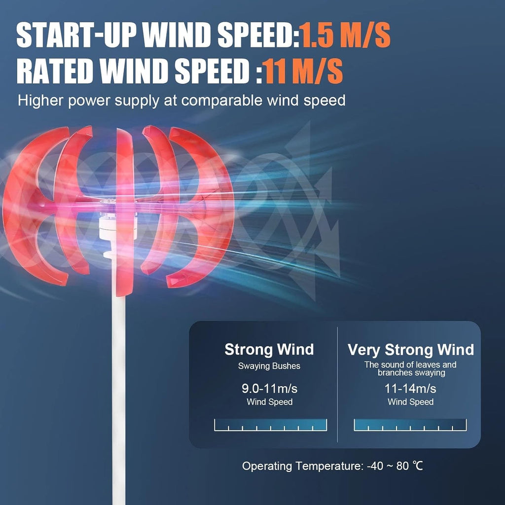 100W/200W/300W Vertical Wind Turbine Generator Kit, 12V Wind Power Generator With 5 Nylon Fiber Blades & Permanent Magnet Alternator For Home Use(100w)