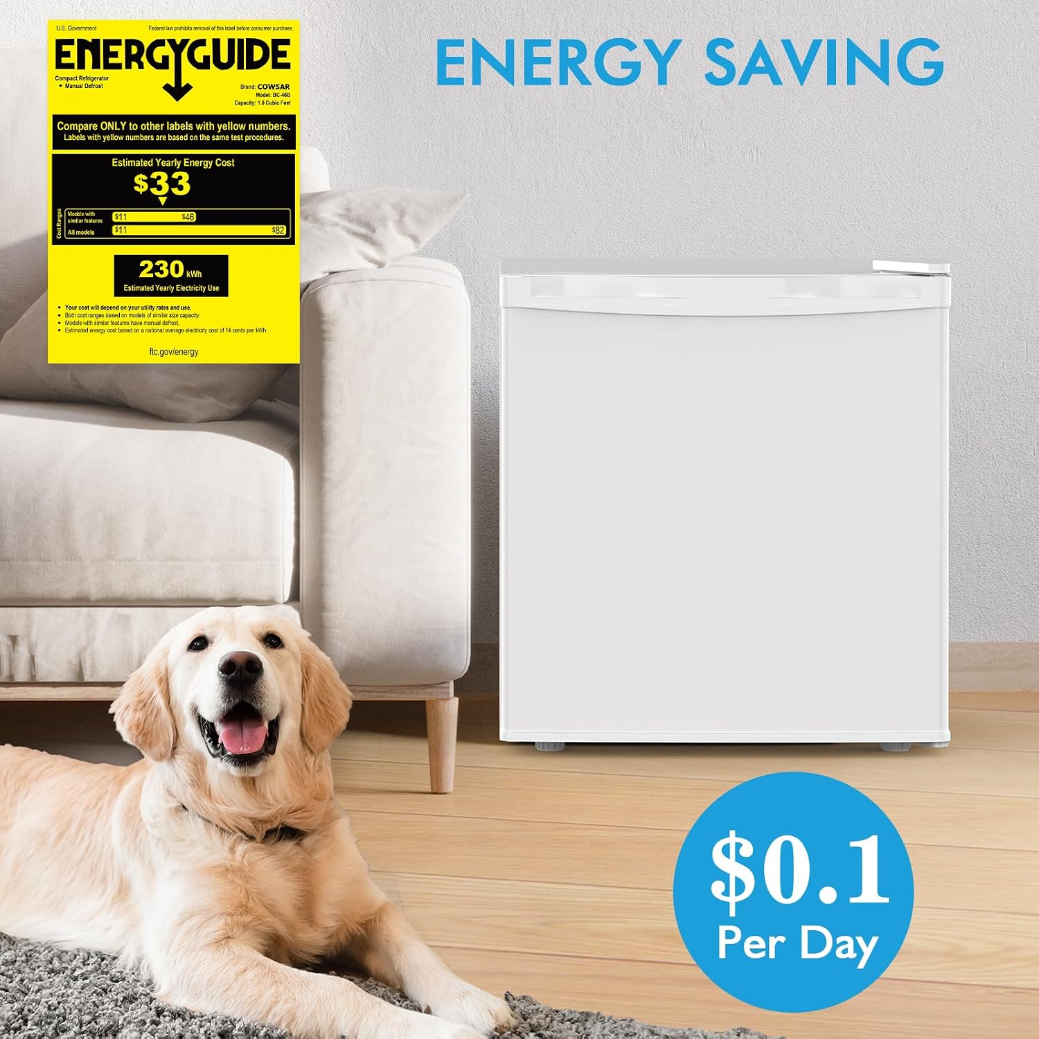 COWSAR 1.6 Cu.ft Mini Fridge with Freezer, Small Refrigerator for Dorm, Office, RV, Bedroom, Adjustable Thermostat, Low Noise, Energy-efficient, Reversible Door (White, 1.6 CU.FT)
