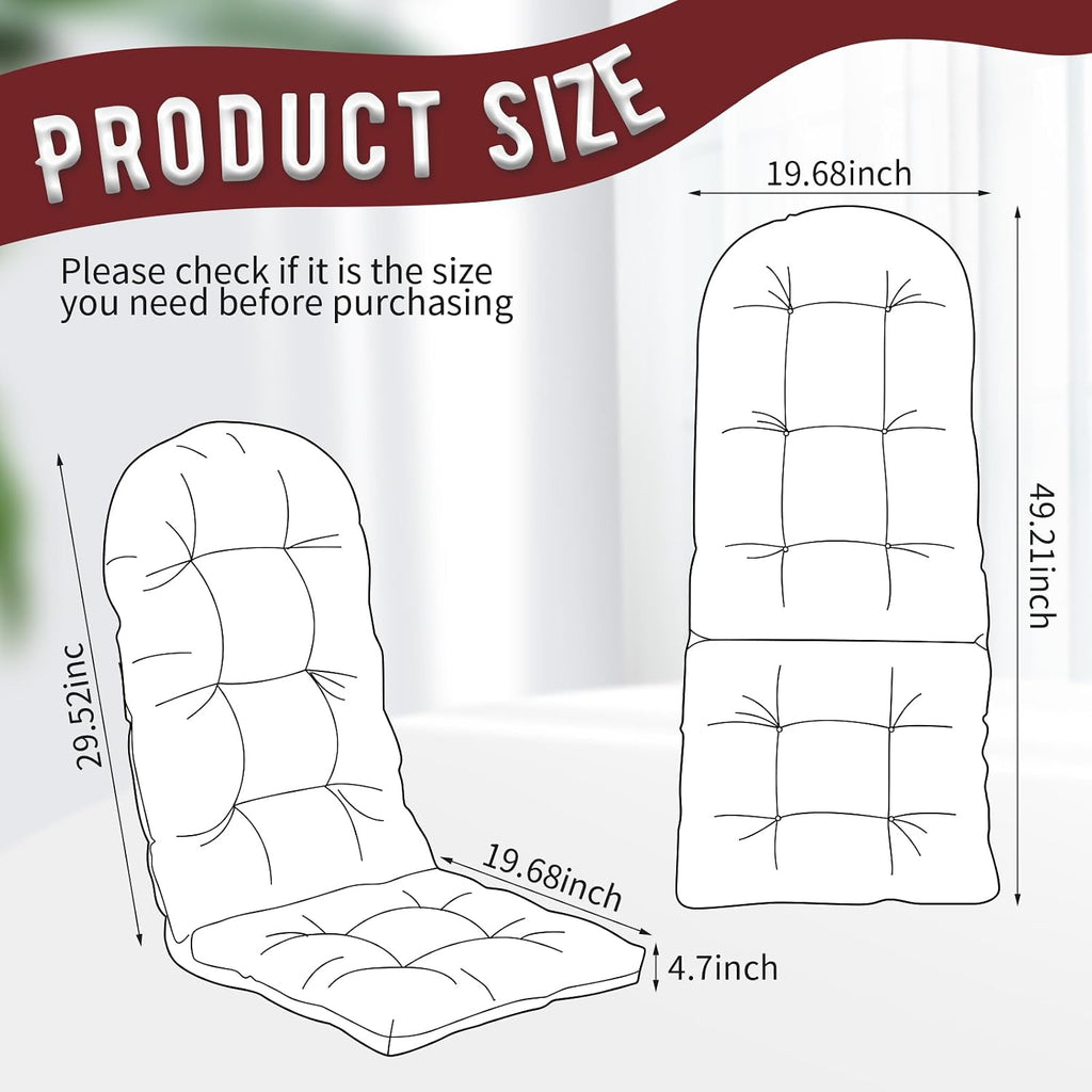 4 Pack Adirondack Chair Cushion, Waterproof Rocking Chair Cushion - Fade Resistant Patio Furniture Cushions, Thickened Patio Chair Pad for Outdoor and Indoor, 49x20x5 Inch