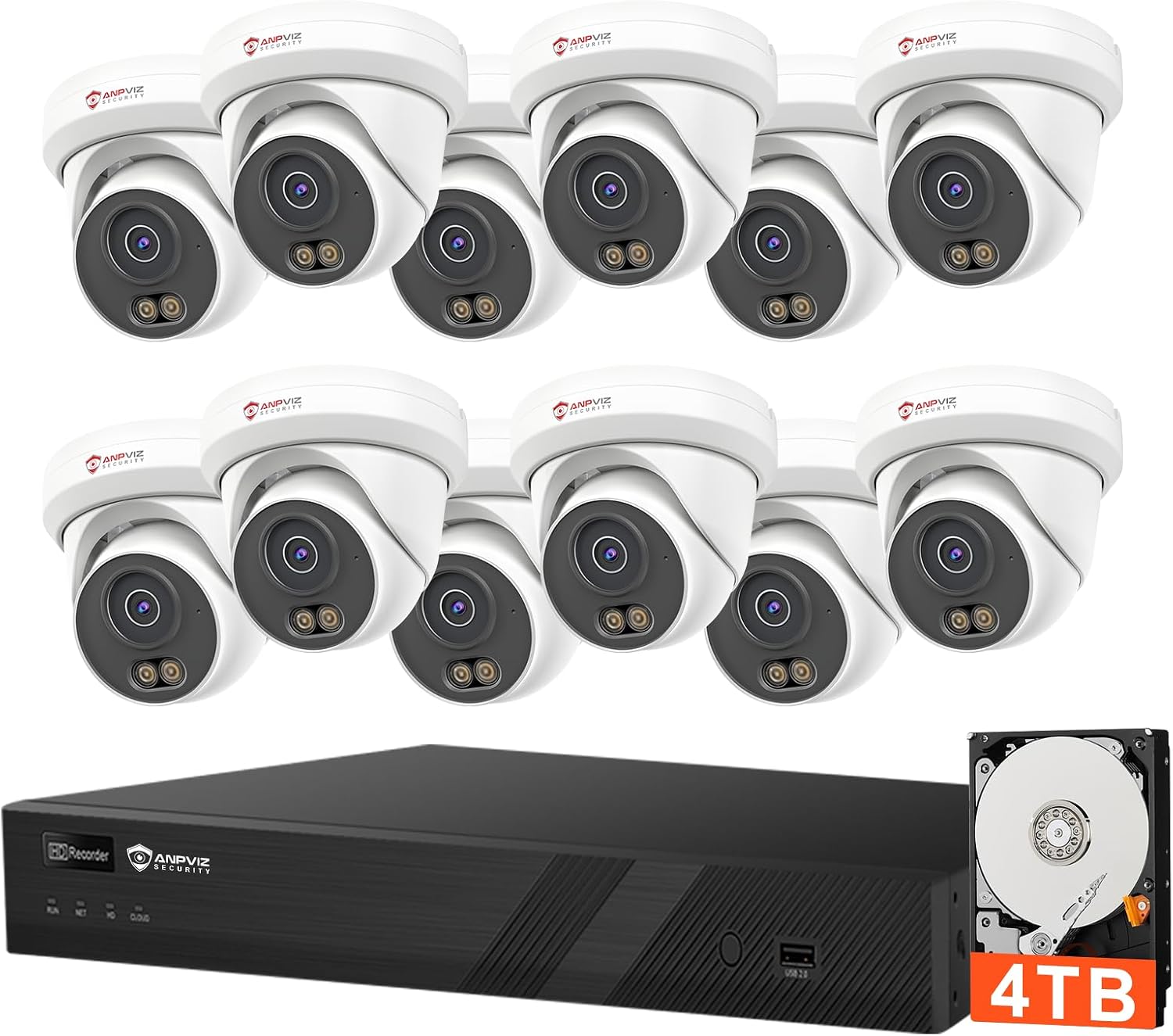 Anpviz 16 Channel PoE Security Camera System, 12MP 4K 16CH Commercial NVR 4TB for Business, 12x 6MP Wired IP Turret Cameras Outdoor with AI Detection, Smart Color Night Vision, Built in Mic (U Series)