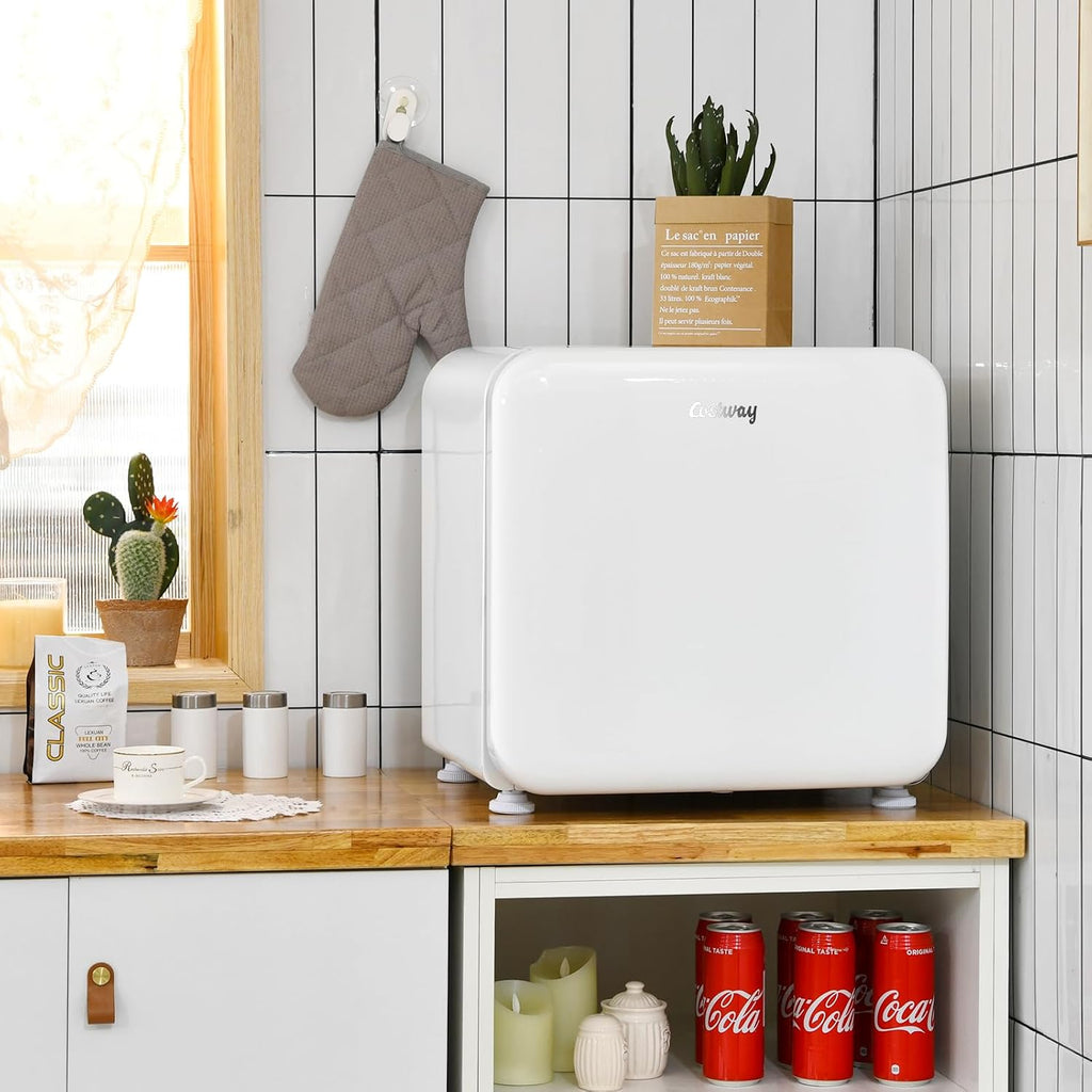 COSTWAY 1.6 Cu.ft Mini Fridge, Compact Refrigerator with Auto Defrost, Single Reversible Door, Adjustable Thermostat for Office, Dorm, Bedroom, Apartment (White)