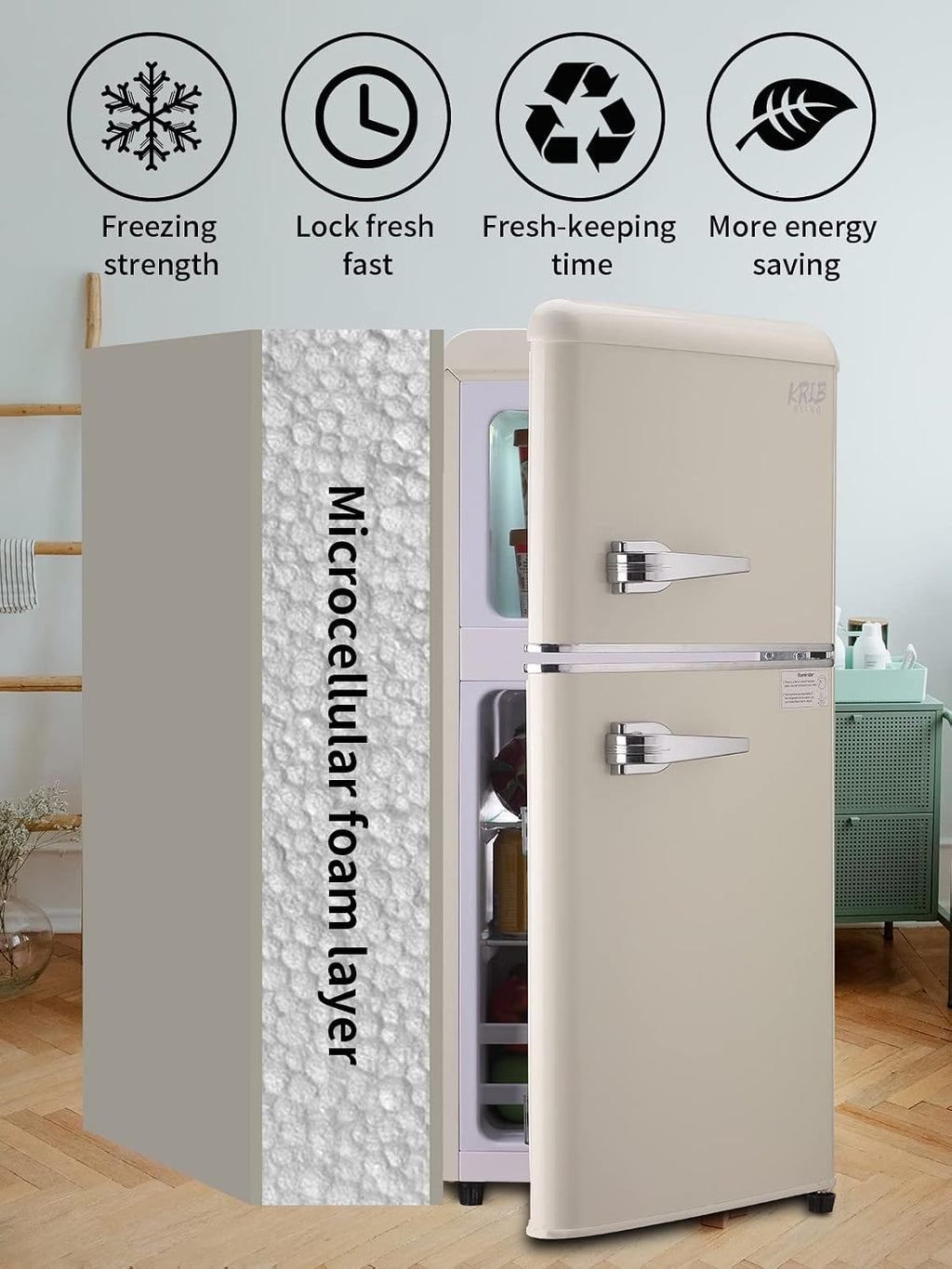 KRIB BLING 3.5 Cu.Ft Compact Refrigerator Mini Fridge with Freezer 7 Level Adjustable Thermostat Removable Shelves Small Refrigerator for Office Dorm Apartment Cream