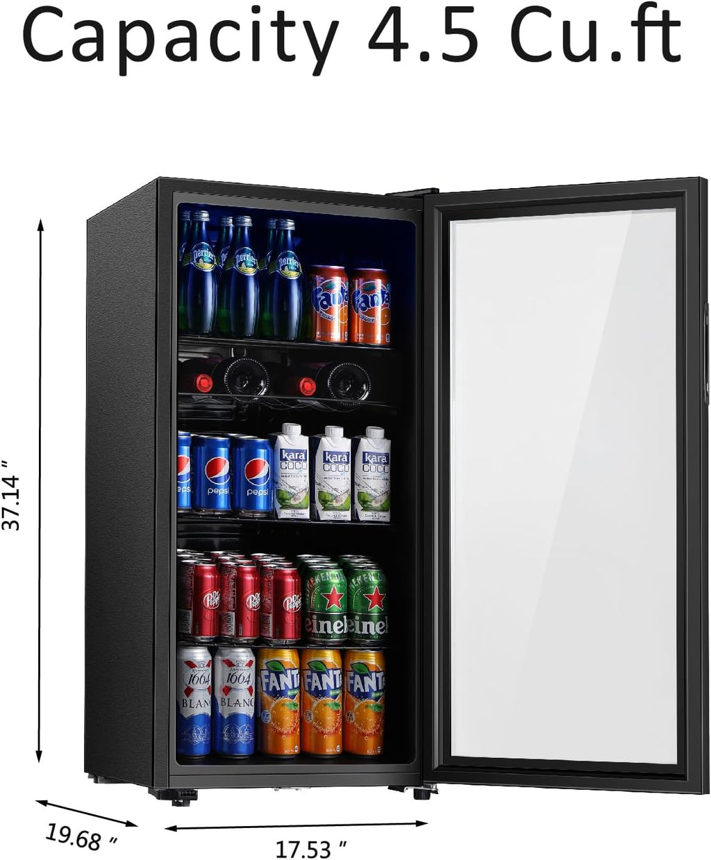 Beverage Refrigerator, 4.5 Cu.ft Mini Fridge with Double Glass Door, Cooler for Soda, Beer or Wine for Home, Office or Bar with Adjustable Removable Shelves (Black)
