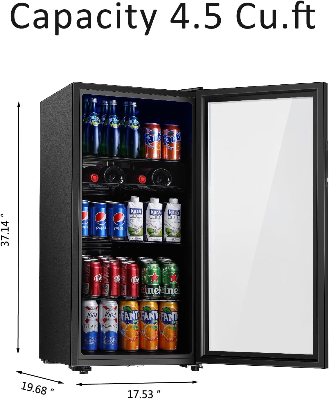 Beverage Refrigerator, 4.5 Cu.ft Mini Fridge with Double Glass Door, Cooler for Soda, Beer or Wine for Home, Office or Bar with Adjustable Removable Shelves (Black)